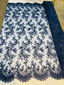 Lace Sequins Fabric - Corded Flower Embroidery Design Mesh Fabric - 25 Yard Roll