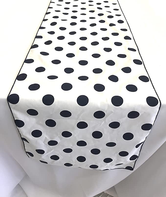 12" Polka Dot Table Runner - Navy Blue on White - High Quality Polyester Poplin Fabric Table Runners (Pick Size)
