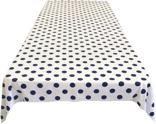 58" Polka Dot Tablecloth - Navy Blue on White - Polka Dot Design Rectangular Table Cover (Pick Size)