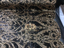 Two Tone Sequins - Black / Gold - 4 Way Stretch Fancy Design Mesh Fabric Sold By The Yard
