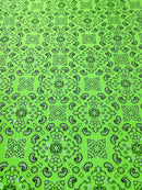 Bandana Print Fabrics - Neon Lime - Lycra Spandex Bandana Fabric Sold By The Yard