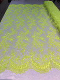 Lace Sequins Fabric - Corded Flower Embroidery Design Mesh Fabric - 25 Yard Roll