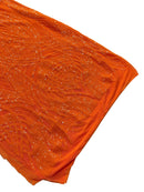 Long Wavy Pattern Sequins - Neon Orange - 4 Way Stretch Sequins Fabric Line Design By Yard