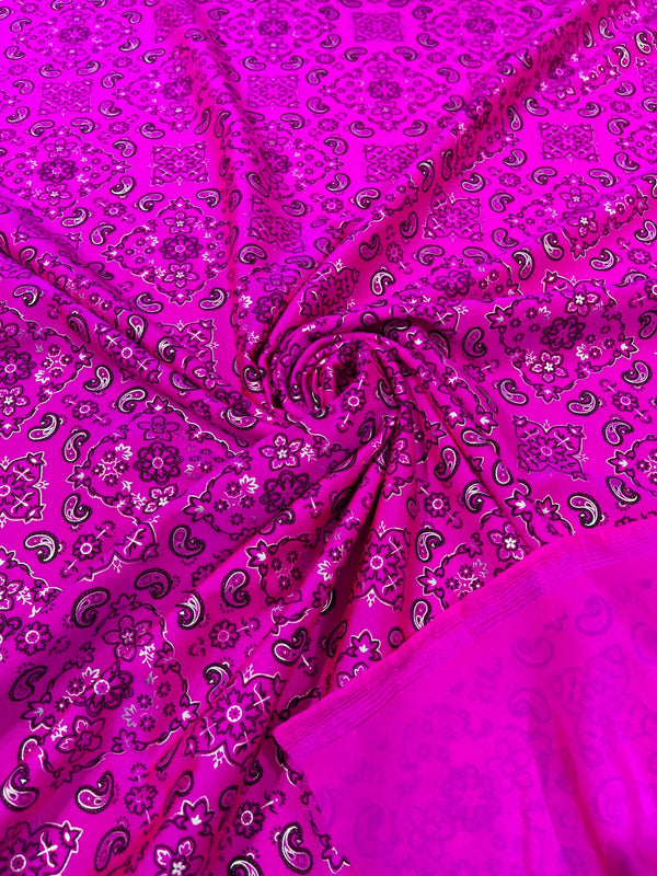 Bandana Print Fabrics - Neon Pink - Lycra Spandex Bandana Fabric Sold By The Yard