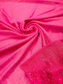 Power Mesh Polyester Rhinestone Fabric - Neon Pink - 4 Way Stretch Power Mesh Fabric Crystal Stones By Yard