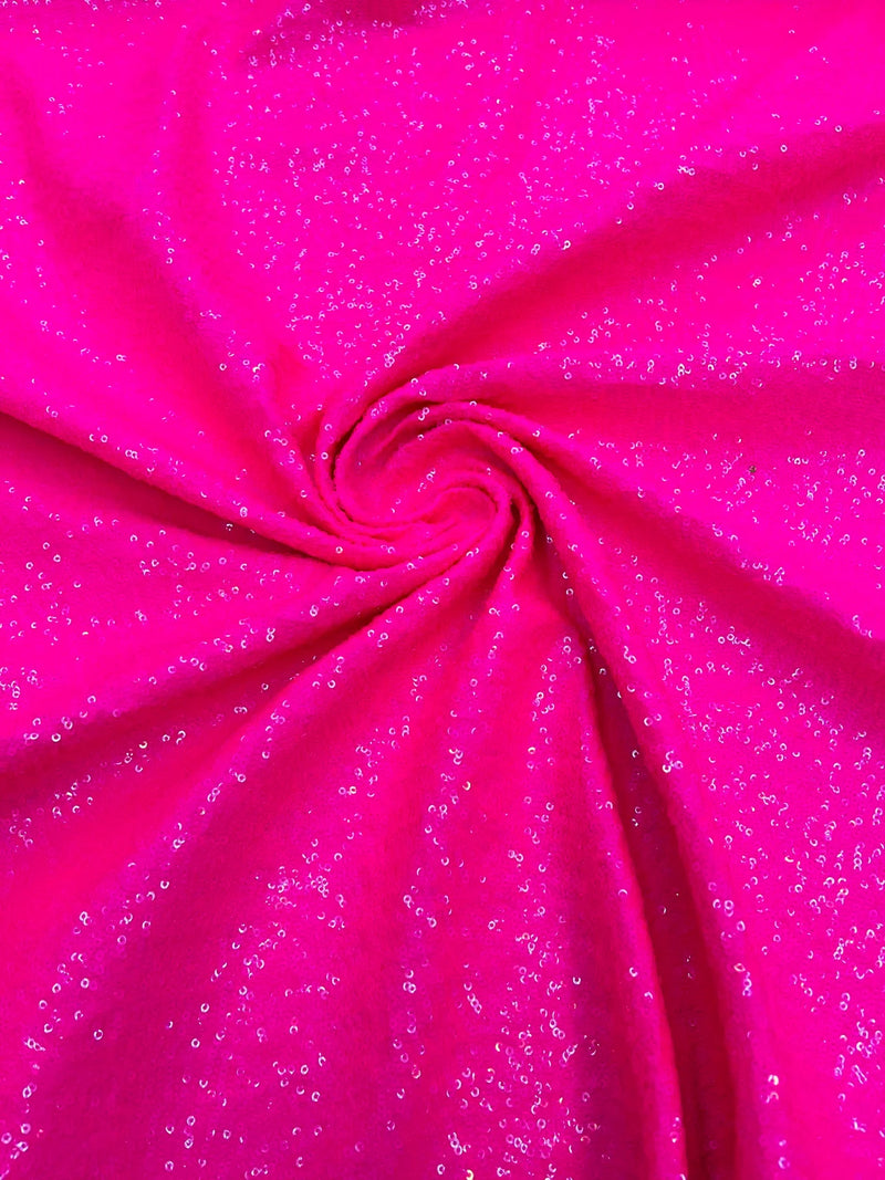 Mini Glitz Sequins Milliskin - Neon Pink - 4 Way Stretch Milliskin Nylon Spandex Fabric Sold By Yard