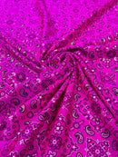 Bandana Print Fabrics - Neon Pink - Lycra Spandex Bandana Fabric Sold By The Yard