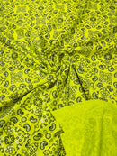 Bandana Print Fabrics - Neon Yellow - Lycra Spandex Bandana Fabric Sold By The Yard