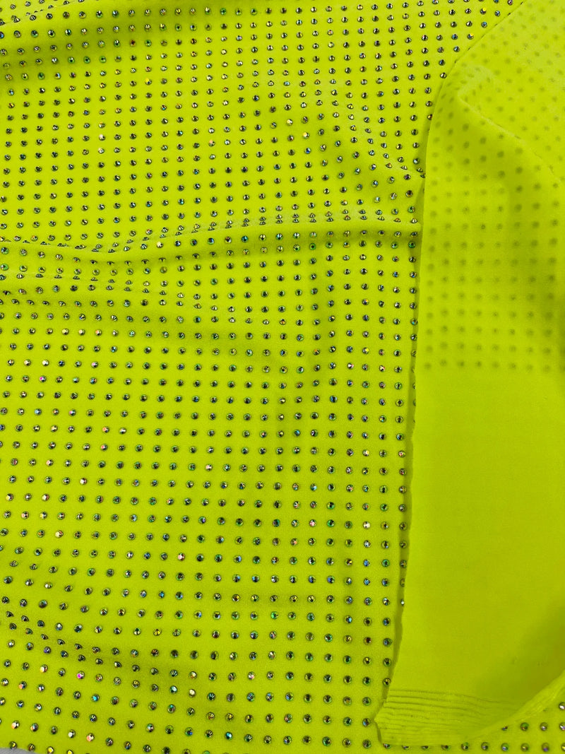 Solid Color Rhinestone Fabric - Neon Yellow - 4 Way Stretch Soft Solid