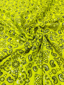 Bandana Print Fabrics - Neon Yellow - Lycra Spandex Bandana Fabric Sold By The Yard