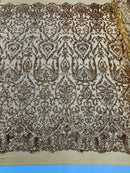 Damask Decor Sequins - New Gold - 4 Way Stretch Design High Quality Fabric By Yard