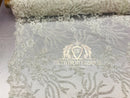 Beaded -Ivory- Fancy Flower Design Sequins Fabric with Beads Sold By The Yard