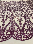 Two Tone Sequins - Magenta / Nude - 4 Way Stretch Fancy Design Mesh Fabric Sold By The Yard