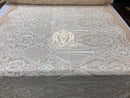Sequins - White on Nude Mesh - 4 Way Stretch Fancy Fabric Embroidered On Mesh Sold By The Yard