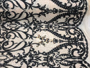 Two Tone Sequins - Nude / Black - 4 Way Stretch Fancy Sequins Design Mesh Fabric Sold By The Yard