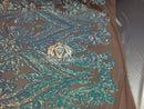 Big Damask Sequins Fabric - Iridescent Aqua - 4 Way Stretch Damask Sequins Design Fabric By Yard