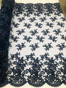 Beaded Bridal Lace, Sold By The Yard Embroidered Floral Wedding Beaded Fabric with Sequin