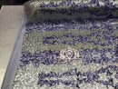 4 Way Stretch - Lilac and Gold - Two Tone Flower Design Sequins On Stretch Mesh By The Yard