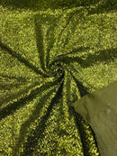 Mini Glitz Sequins Milliskin - Olive - 4 Way Stretch Milliskin Nylon Spandex Fabric Sold By Yard