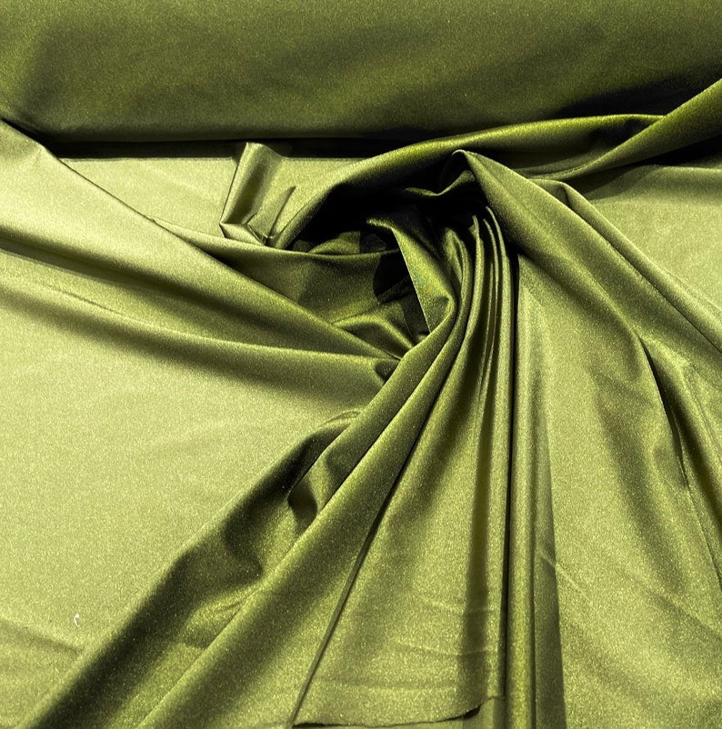 58" Shiny Milliskin Fabric - Olive Green - 4 Way Stretch Milliskin Shiny Fabric by The Yard (Pick a Size)