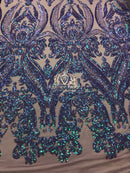 17 Yards Iridescent Lilac - Sequins 4 Way Stretch Fabric Embroidered On Mesh