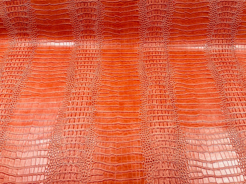 Crocodile Faux Leather Vinyl - Orange - Fabric 3D Scales Vinyl Crocodile Sold By Yard