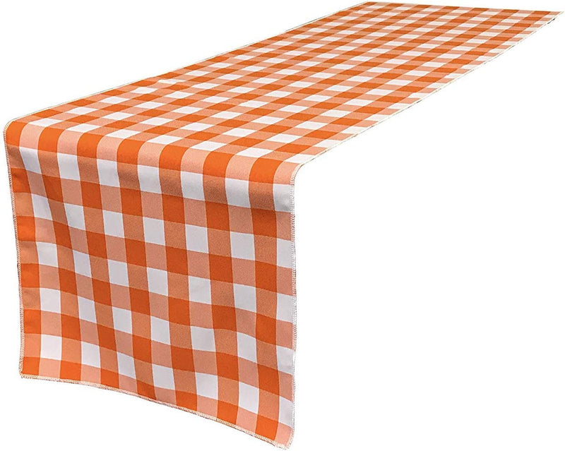 12" Checkered Table Runner - Orange / White - High Quality Polyester Poplin Fabric Table Runners (Pick Size)