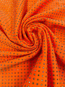 Solid Color Rhinestone Fabric - Orange - 4 Way Stretch Soft Solid Color Fabric with Crystal Stones Sold By Yard