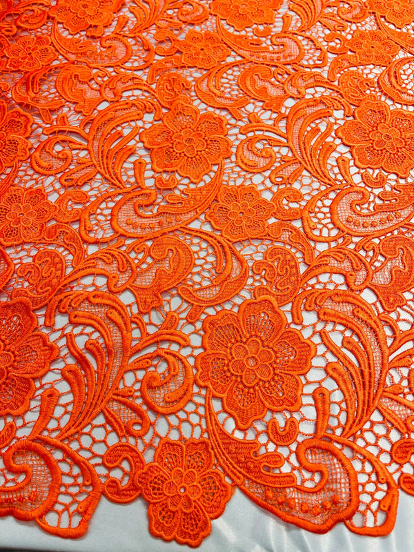 Guipure Lace Fabric - Orange - Floral Bridal Lace Guipure By Yard
