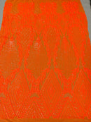 Triangle Sequin Fabric - Neon Orange - Geometric Designs Spandex Mesh By Yard
