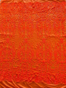 4 Way Stretch Fabric - Neon Orange - Sequins Design on Spandex Mesh Fashion Fabric