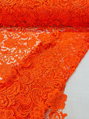 Guipure Lace Fabric - Orange - Floral Bridal Lace Guipure By Yard