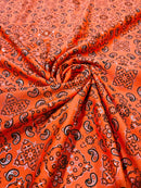 Bandana Print Fabrics - Orange - Lycra Spandex Bandana Fabric Sold By The Yard