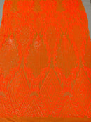 Triangle Sequin Fabric - Neon Orange - Geometric Designs Spandex Mesh By Yard