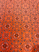 Bandana Print Fabrics - Orange - Lycra Spandex Bandana Fabric Sold By The Yard