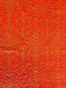 4 Way Stretch Fabric - Neon Orange - Sequins Design on Spandex Mesh Fashion Fabric