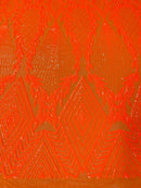 Triangle Sequin Fabric - Neon Orange - Geometric Designs Spandex Mesh By Yard