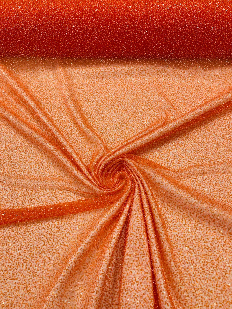 3D Beaded Lace Fabric - Orange - Heavy Embroidery Handmade Lace, Beaded Fabric By Yard