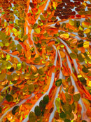 Iridescent Jumbo Oval Sequins - Orange Iridescent - Paillette Oval Sequins Fabric on White Mesh Sold By Yard