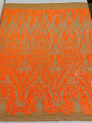 Damask Sequins Fabric - 4 Way Stretch Big Damask Sequins Fabric - Pick Color - 25 Yard Roll