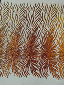 Angel Wing Sequin Design - Iridescent Orange - Wing Patterns Embroidered with Sequins on Mesh Sold By Yard