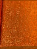 Geometric Fabric - Orange - Geometric Sequins Pattern Design 4 Way Stretch Sold By Yard