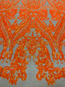 Damask Sequins Fabric - 4 Way Stretch Big Damask Sequins Fabric - Pick Color - 25 Yard Roll