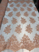 Flower Lace Fabric - Floral Clusters Embroidered Lace Mesh Fabric - 25 Yard Roll