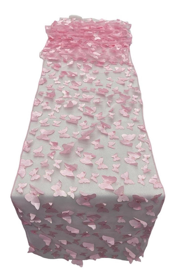 3D Butterfly Table Runner - Pink - 12" x 90" 3D Butterfly Sheer Mesh Table Runner