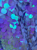 Jumbo 1.5" Circle Sequins - Pink / White - Jumbo Sequins On Mesh Fabric Sold By The Yard