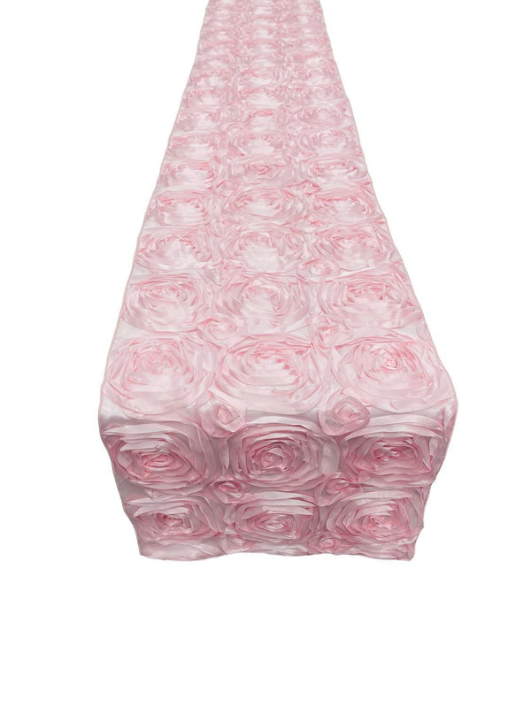 Satin Rosette Table Runner - Pink - 12" x 90" Floral Design Event Decor Table Runner