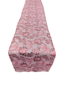 Floral Lace Sequins Table Runner - Pink - 12" x 90" Floral Lace Table Runner