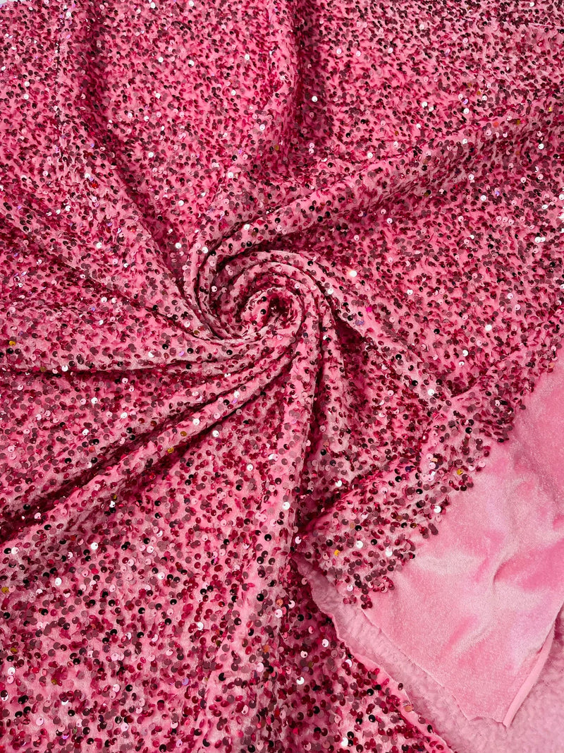 Stretch Velvet Sequins Fabric - Pink - Velvet Sequins 2 Way Stretch 58/60” By Yard