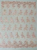 Floral Plant Lace Fabric - Pink - Flower Plant Design Lace Sequins Fabric Sold By Yard